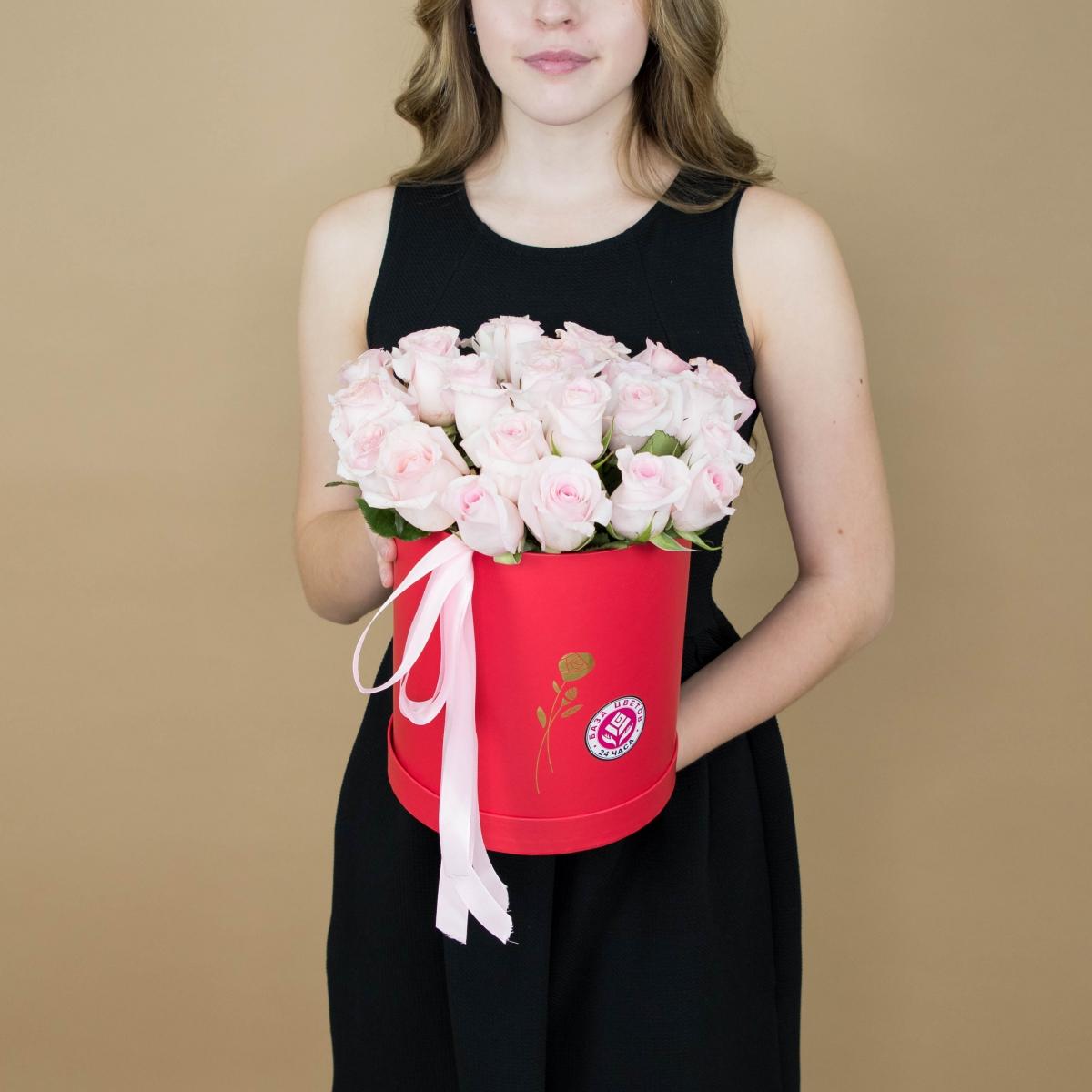 Розы розовые в шляпной коробке (артикул букета - 288ya)