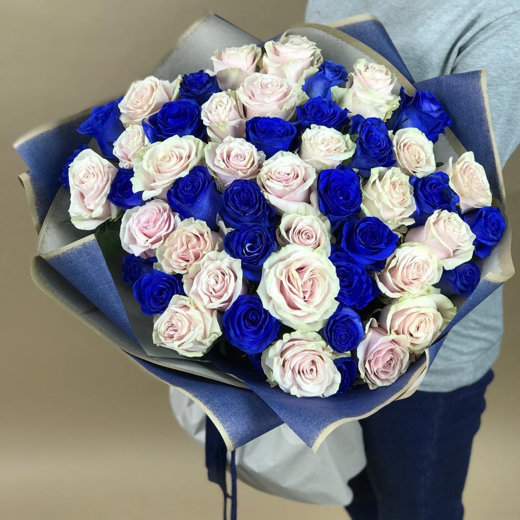 Белая и Синяя Роза 51шт 70см (Эквадор) Артикул  16464y